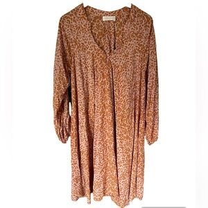 NWOT Natalie Martin Orange/Pink Longsleeve Leopard Print Fiore Midi Dress